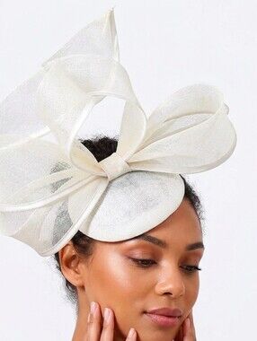 Beloved Millinery Fabulous White Pillbox Ribbon Sculpted Fascinator